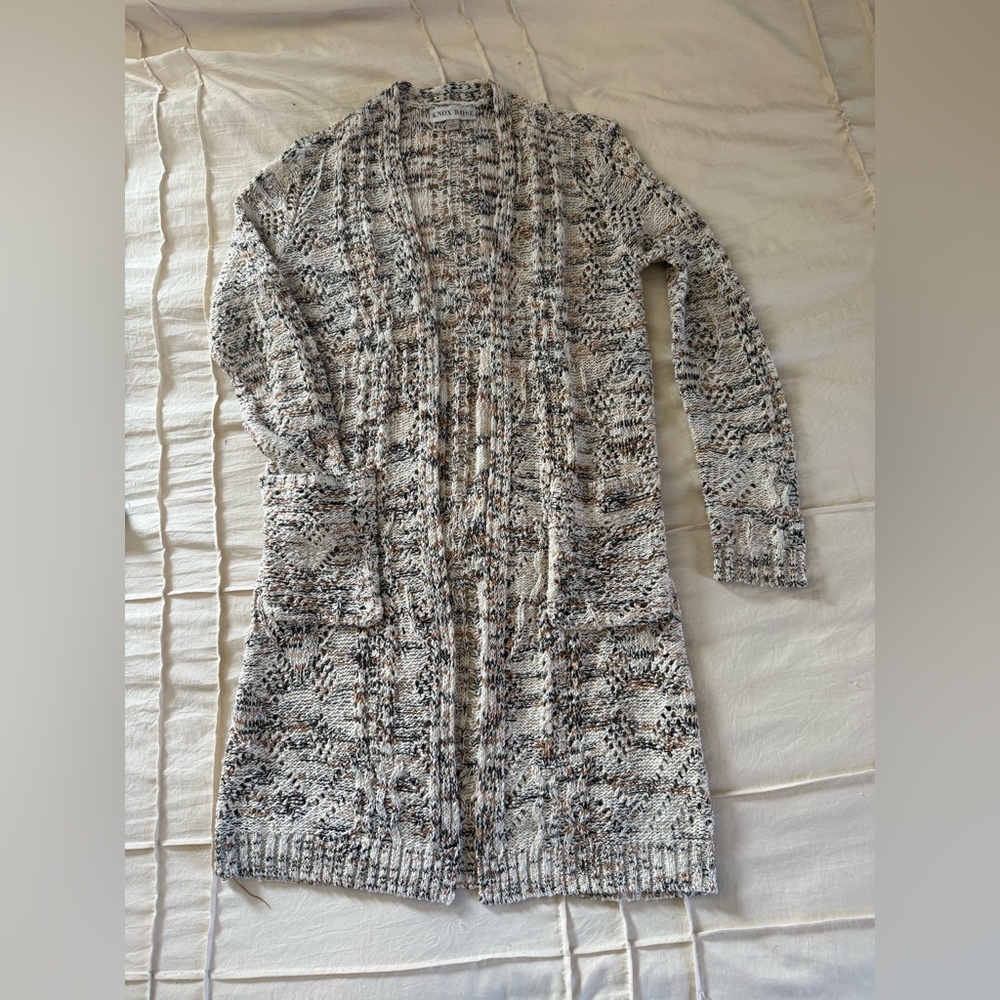 Knox Rose Cream, Brown & Black Marled Open-Knit Cardigan